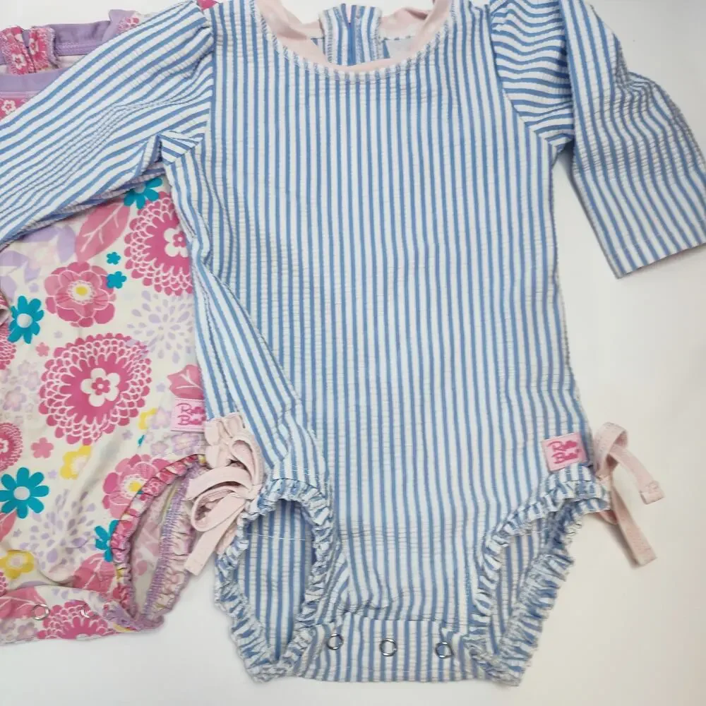 RuffleButts Baby Girl 6–12M Long Sleeve One Piece Swimsuit Set seersucker